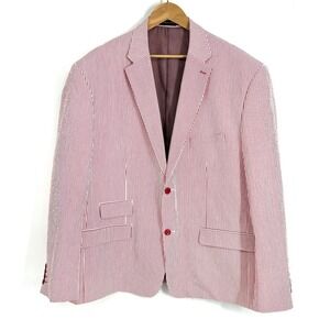 Inserch Limited Edition Mens Red White Seersucker Blazer Jacket 56R Candystripe‎